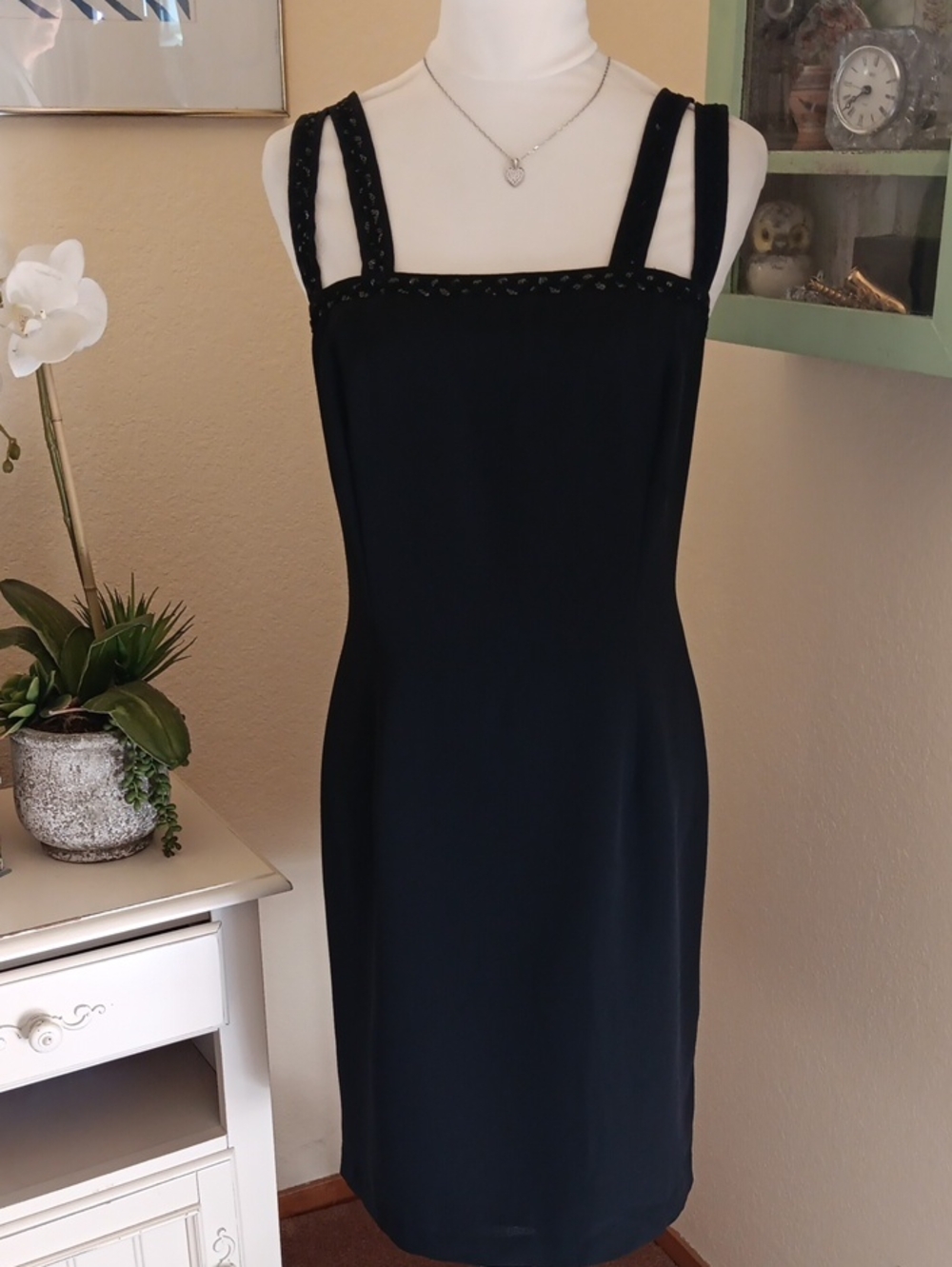 Vintage. Studio By Pat Argenti Black Sequin Sheath Dress. Embellished.